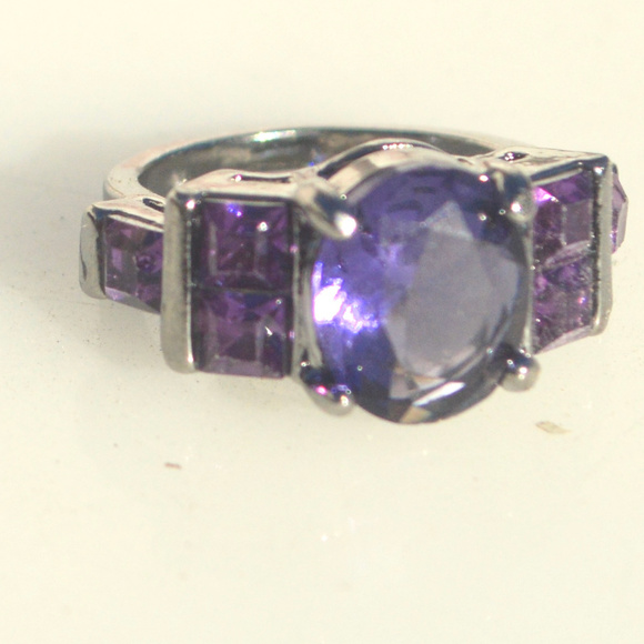 Purple Amethyst Black Gold 18k Ring Size 7 Dinner - Picture 2 of 6